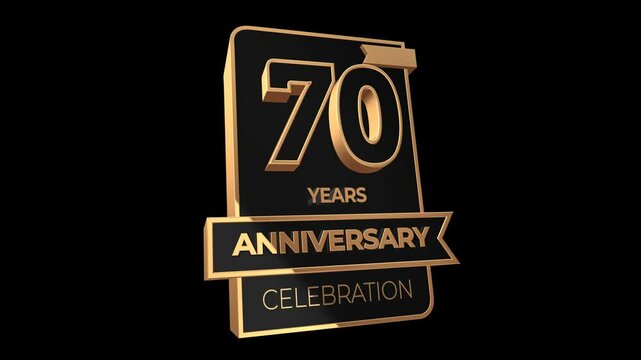 70 years, 70th anniversary logo, loop, looped video in 3D Gold with Alpha channel,  isolated transparent background