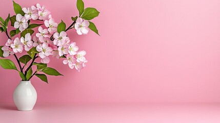 A photostock of delicate spring blossoms on a pastel pink background, styled for a fresh and floral aesthetic. High Quality