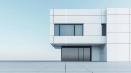 Urban white building, sharp angles and sleek style, 3D illustration