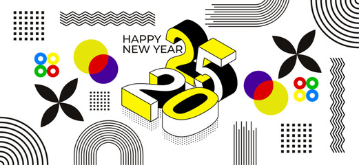Happy new year Greetings design with modern text on light background. Creative concept for banner, poster or any Background.