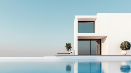 Luxury white villa, modern architecture, 3D illustration