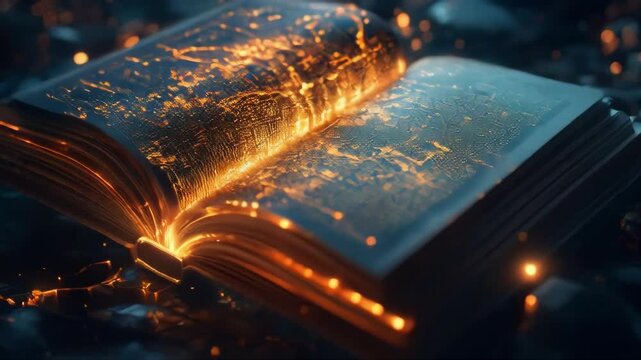 An open book emits a magical golden glow, symbolizing knowledge, wisdom, and the power of stories. Perfect for fantasy, education, or mystery projects.. AI Generation