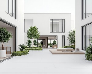 White residential complex, clean and modern design, 3D illustration