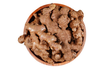 Ginger in the wooden bowl isolated transparent