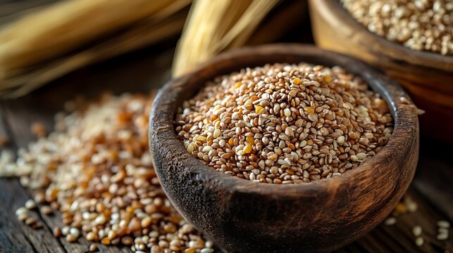 A rustic charm layout with wholesome grains seeds and fresh vegetables