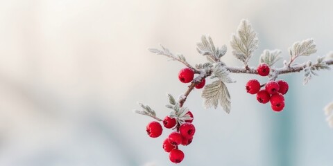 A branch with frosted leaves and berries.