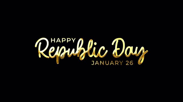 Happy Republic Day 26th january text animation gold color, national holiday in India concept, indian patriotic decorative animated lettering. 