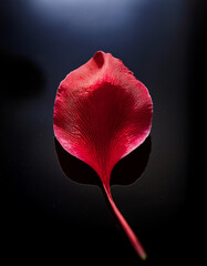 Single Red Petal on Smooth Black Surface