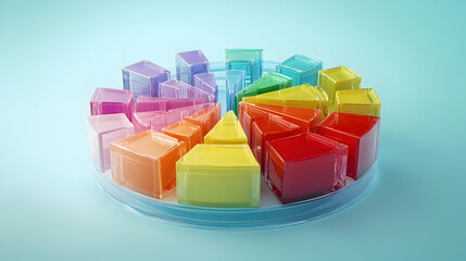 Obraz premium Colorful 3D Glass Blocks Pie Chart Illustration