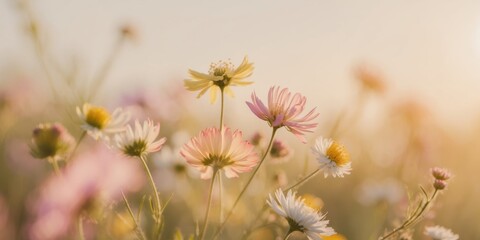 Wildflowers in full bloom under the warm sunshine.