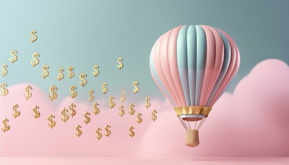 Pastel Hot Air Balloon with Gold Dollar Signs success concept