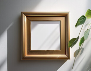 Empty Gold Frame on White Wall