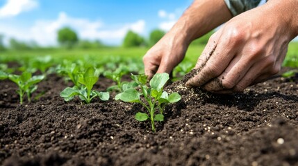 Hands Planting Fresh Green Seedlings