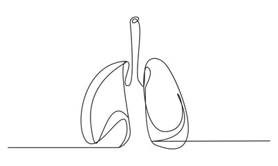 Lungs one continuous line Icon isolated on white background minimalist design