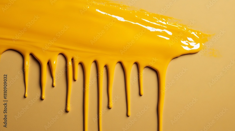 Poster vibrant flowing yellow paint creating a dynamic texture against a warm backdrop, showcasing creativi