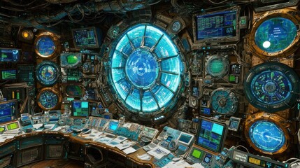 Obraz premium Futuristic Control Room: A Cyberpunk Masterpiece