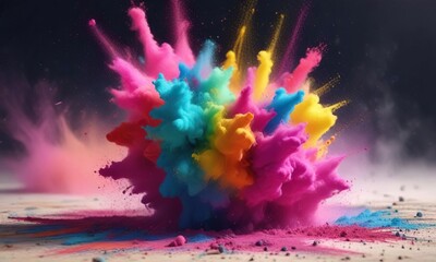 Naklejka premium Color burst of colorful holi powder in the air, vivid, festival, powder