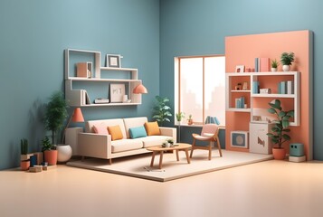 Interior of the bedroom in a box. 3D illustration
