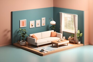 Interior of the bedroom in a box. 3D illustration
