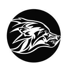 furious snarling wolf profile head inside circle emblem - side view angry werewolf black and white vector portrait