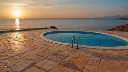 Fototapeta premium Swimming pool on Cyprus island at sunset - travel background