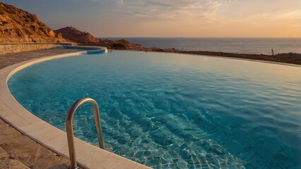 Fototapeta premium Swimming pool on Cyprus island at sunset - travel background