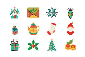 Christmas vectors colors icons bundle 