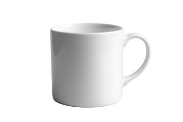 Obraz premium A plain white mug is showcased, standing upright on a transparent background. The mugs simple design makes it ideal for various design projects, highlighting its potential for customization and brandi