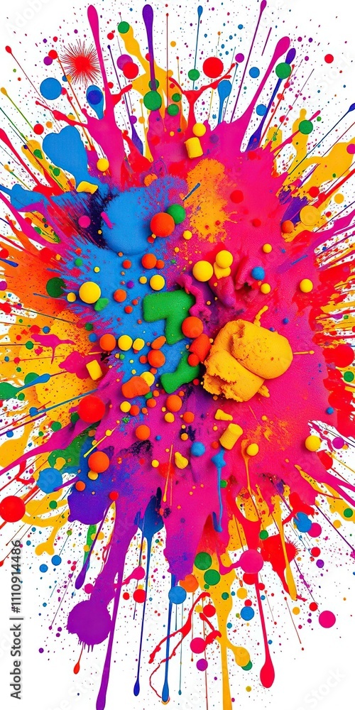 Poster colorful explosion of paint splatters in vibrant hues creating a dynamic and artistic display, abstr