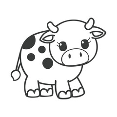 Cute Cartoon Cow Coloring Page for Kids Kawaii Style Vector Art.