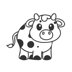 Cute Cartoon Cow Coloring Page for Kids Kawaii Style Vector Art.