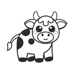 Cute Cartoon Cow Coloring Page for Kids Kawaii Style Vector Art.