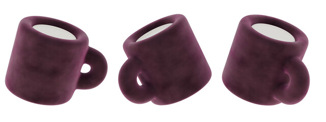 dark purple colored mug cups, 3d icon cup, transparent background, png