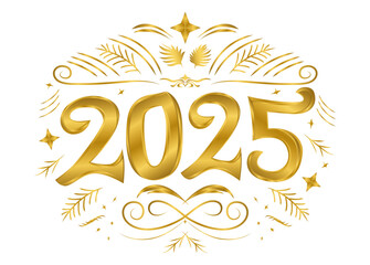 Fototapeta premium 新年、2025年、デコレーションと組み合わせたゴールドのグラフィック