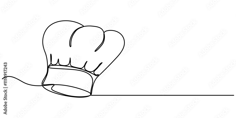Poster chef hat continuous line icon, one single line drawing of chef hat or cap for restaurant vector grap