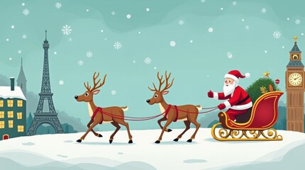 Reindeer Leading Santa's Sleigh: An Educational Illustration