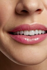 Obraz premium his image shows a close-up view of a womans mouth smiling with her teeth showing 