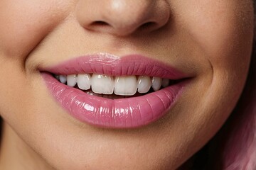 Fototapeta premium his image shows a close-up view of a womans mouth smiling with her teeth showing 