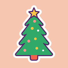 Minimal Christmas Tree Sticker with Lights, Star, and Festive Holiday Decoration