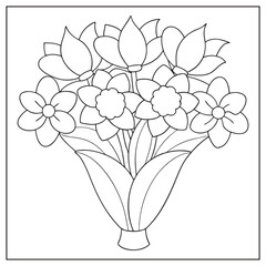 Minimalist line art flower bouquet design on white background