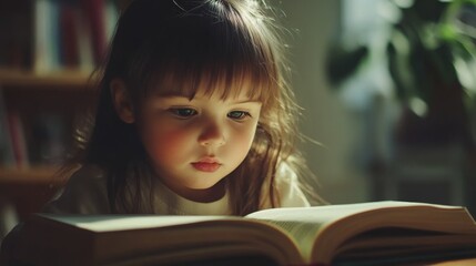 Kindergarten child reading book composition background