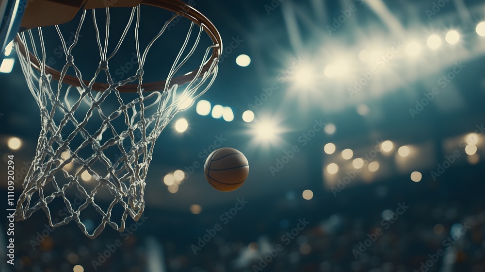 Aufkleber majestic moment of a basketball in flight towards the hoop during a thrilling game at a packed arena
