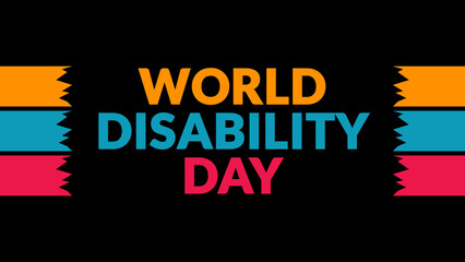 World Disability Day text with side lines on a black background. Which is observed every year in December to celebrate World Disability Day.