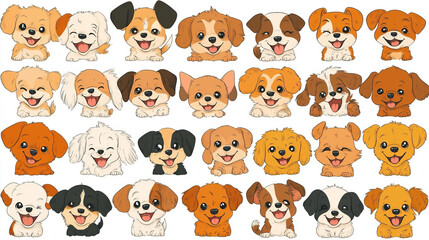 Whimsical Doodles of Cute Dog Heads with Charming Smiles