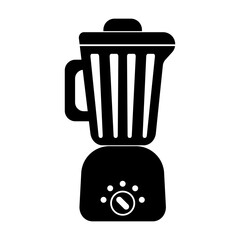 Blender Silhouette Vector Illustration.  The blender has a distinct pitcher with vertical ridges and a handle on the left side. The lid is round with a small dome on top.