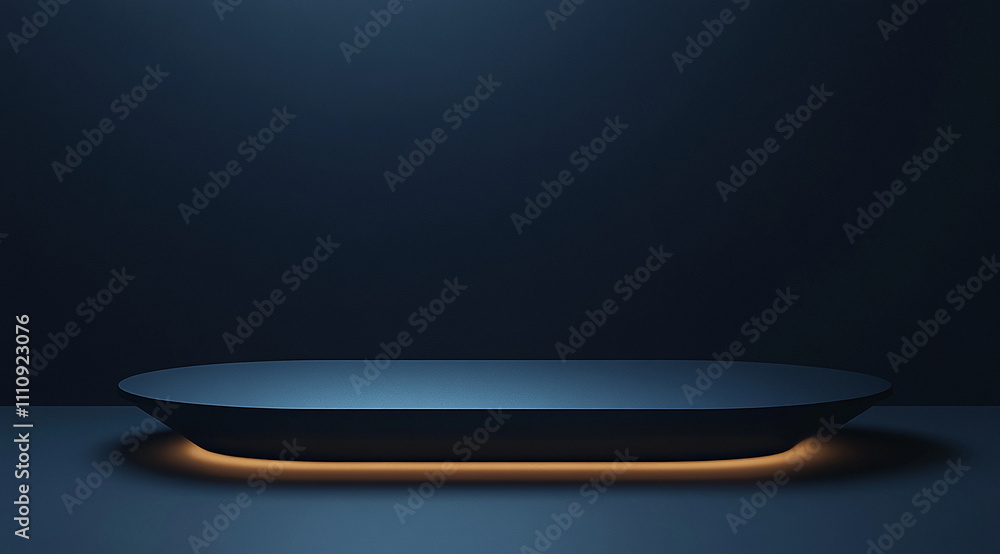 Poster platform with subtle lighting creates a modern aesthetic in a darkened space for presentations or di