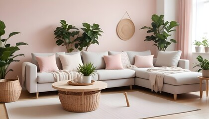 Scandinavian living room interior design zoom background