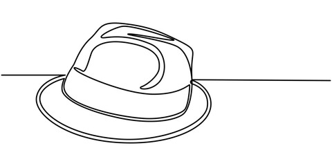 Magic hat one line continuous. Magic cap line art. Hand drawn vector art, Single continuous line drawing magic hat and wand that a magician needs for a magic show. Two tools that are always there in 