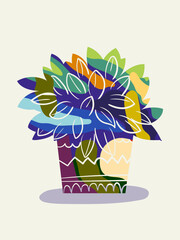 Flowers, plants on pot, vases hand drawn vector illustration element. Houseplants collection isolated on white background.