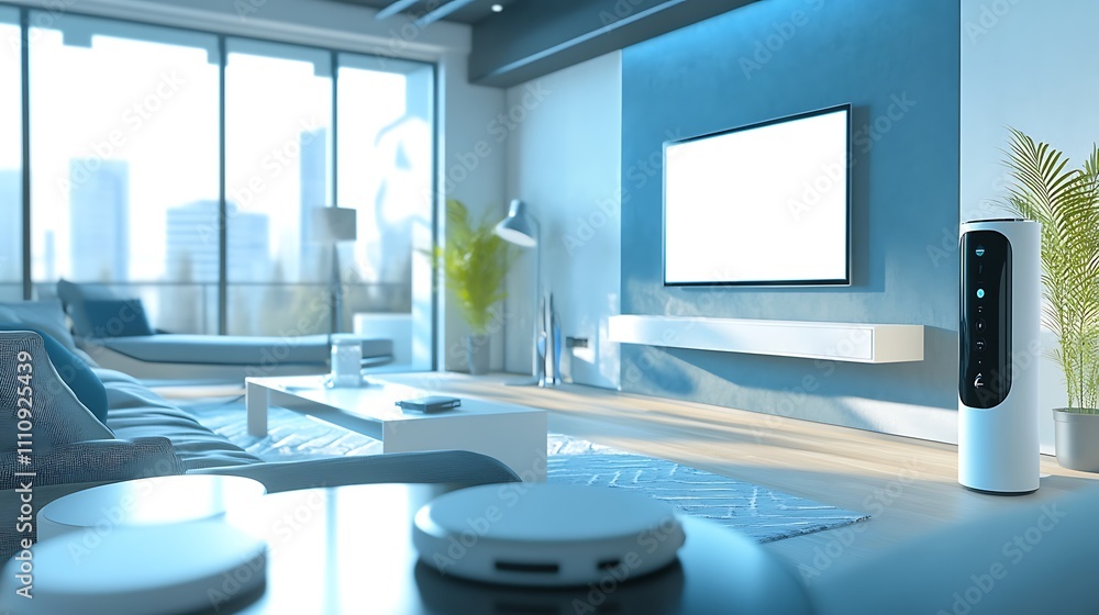 Poster ai models in action, modern smart home with interactive ai systems